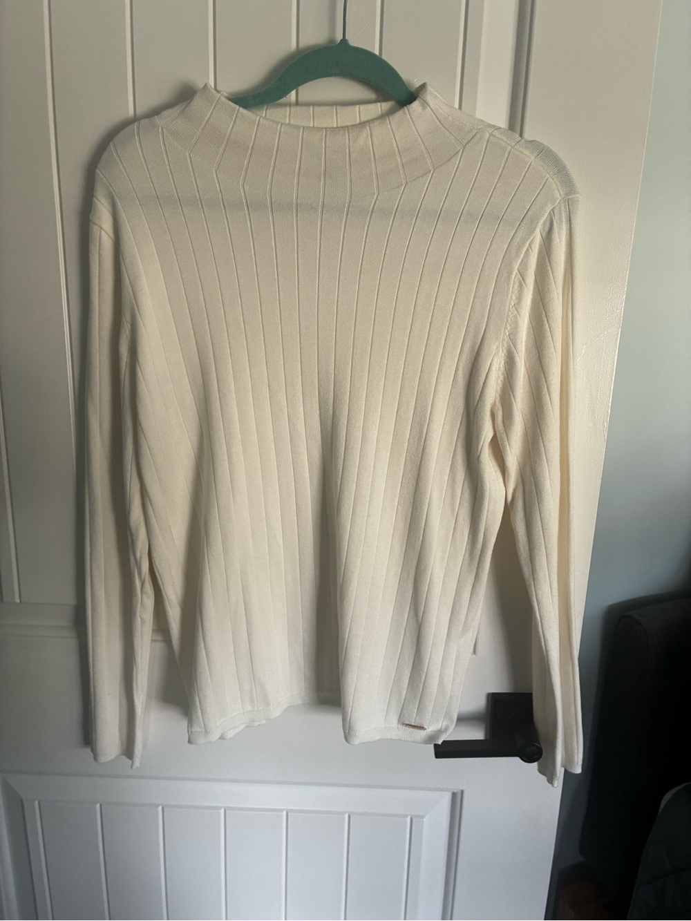 Calvin Klein Cream Ribbed Mock Neck Sweater